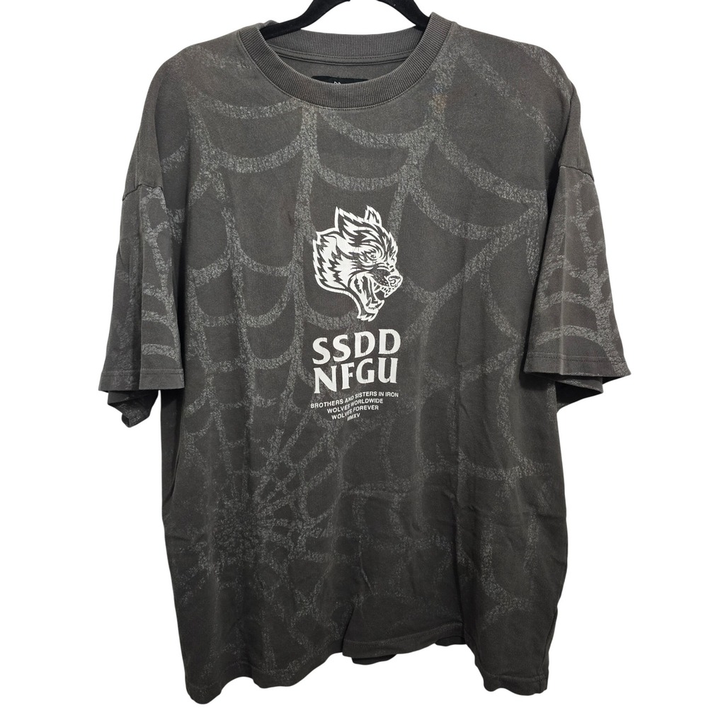Darc Sport Wolves SSDD NFGU Spider Web Oversized T-Shirt Charcoal Gray size XL‎